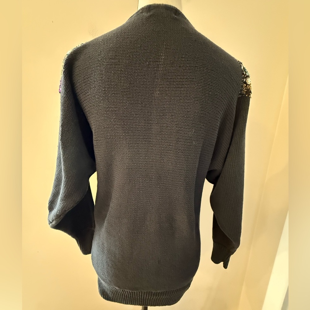 Victoria Jones vintage sequined black knit sweater SZ SM FLAW - Picture 5 of 13